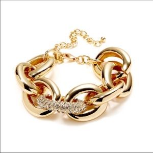 Leslie Danzis Pave Crystal & Co 14k gold plated chain link bracelet